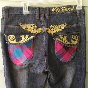 Old Skool Junior Women's Embellished Dark Blue Jeans Sz 11 Junior Bling Color!